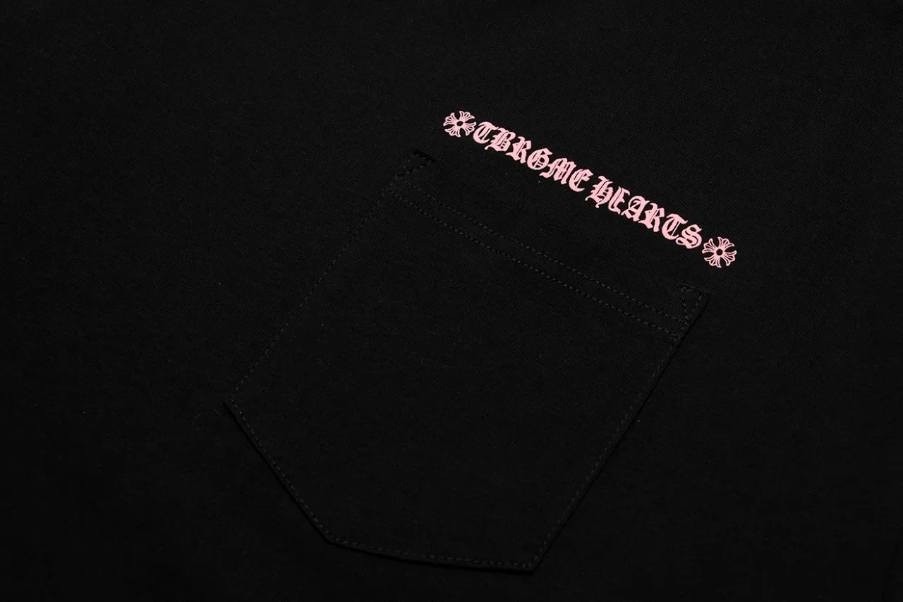 P150 Chrome Hearts Chrome Hearts Sanskrit Letter Sakura Pink Short Sleeve Size: SMLXL Color: Black